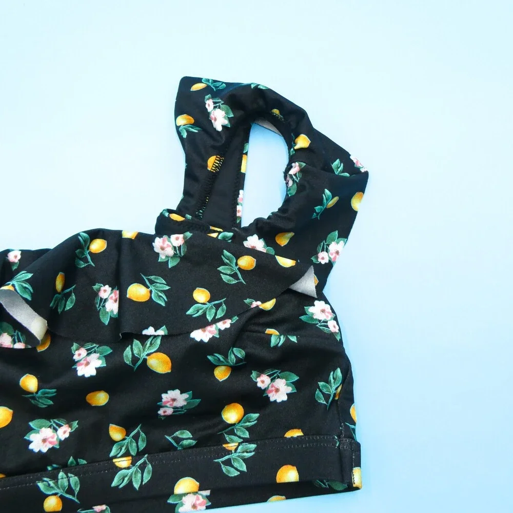 Victorias Secret Small Black‎ Floral Single Shoulder Wide Strap Bikini Top Swim